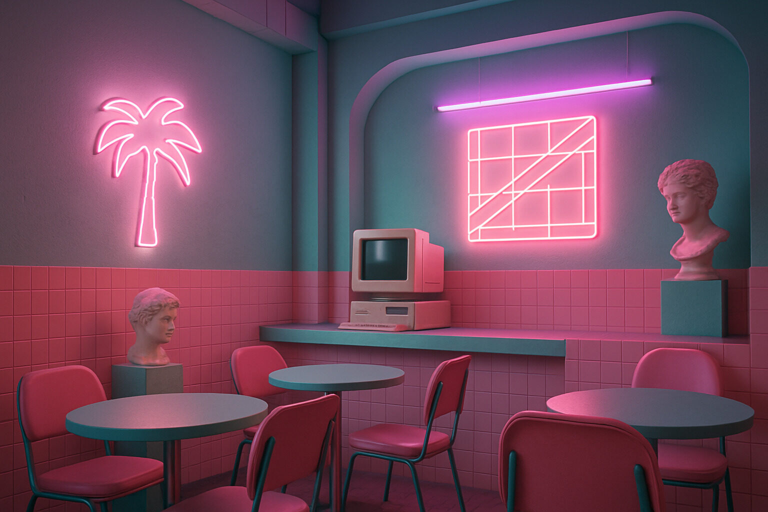 The Vaporwave Cafe Aesthetic Explained: Palette, Props, and Neon