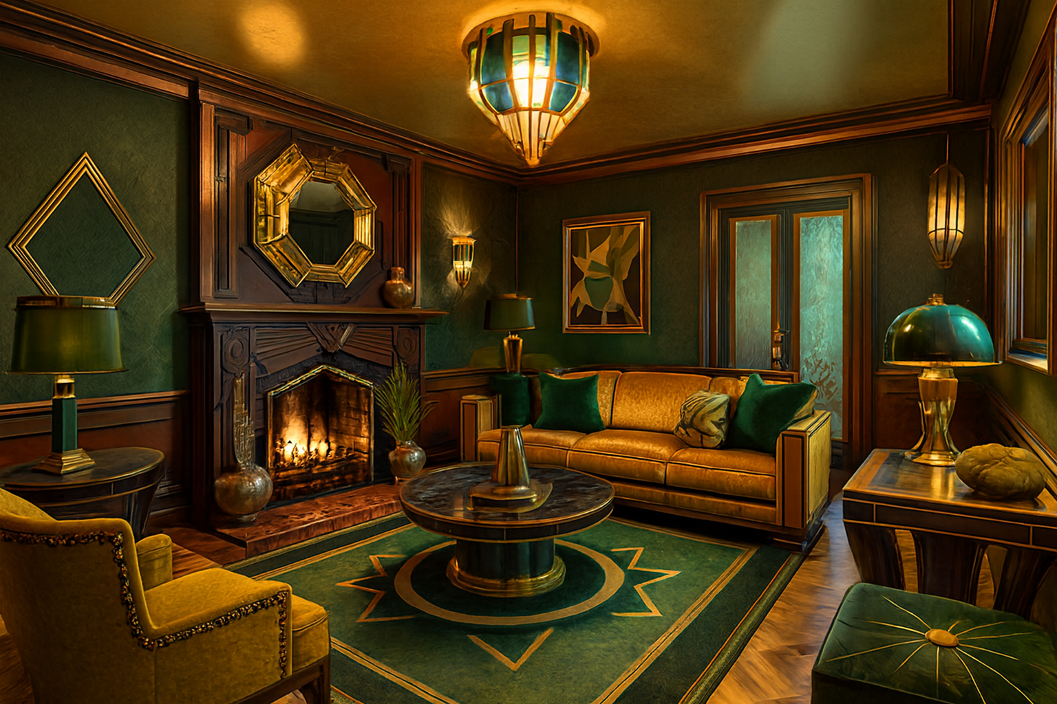 Same living room restyled in Art Deco
